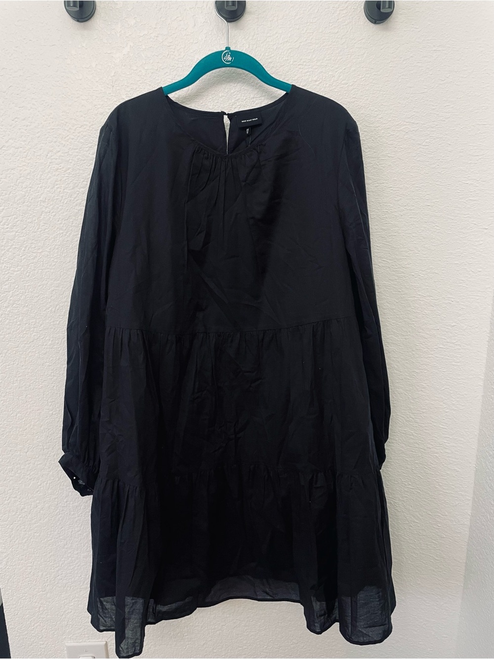 Who What Wear Black Tiered Long-Sleeve Dress